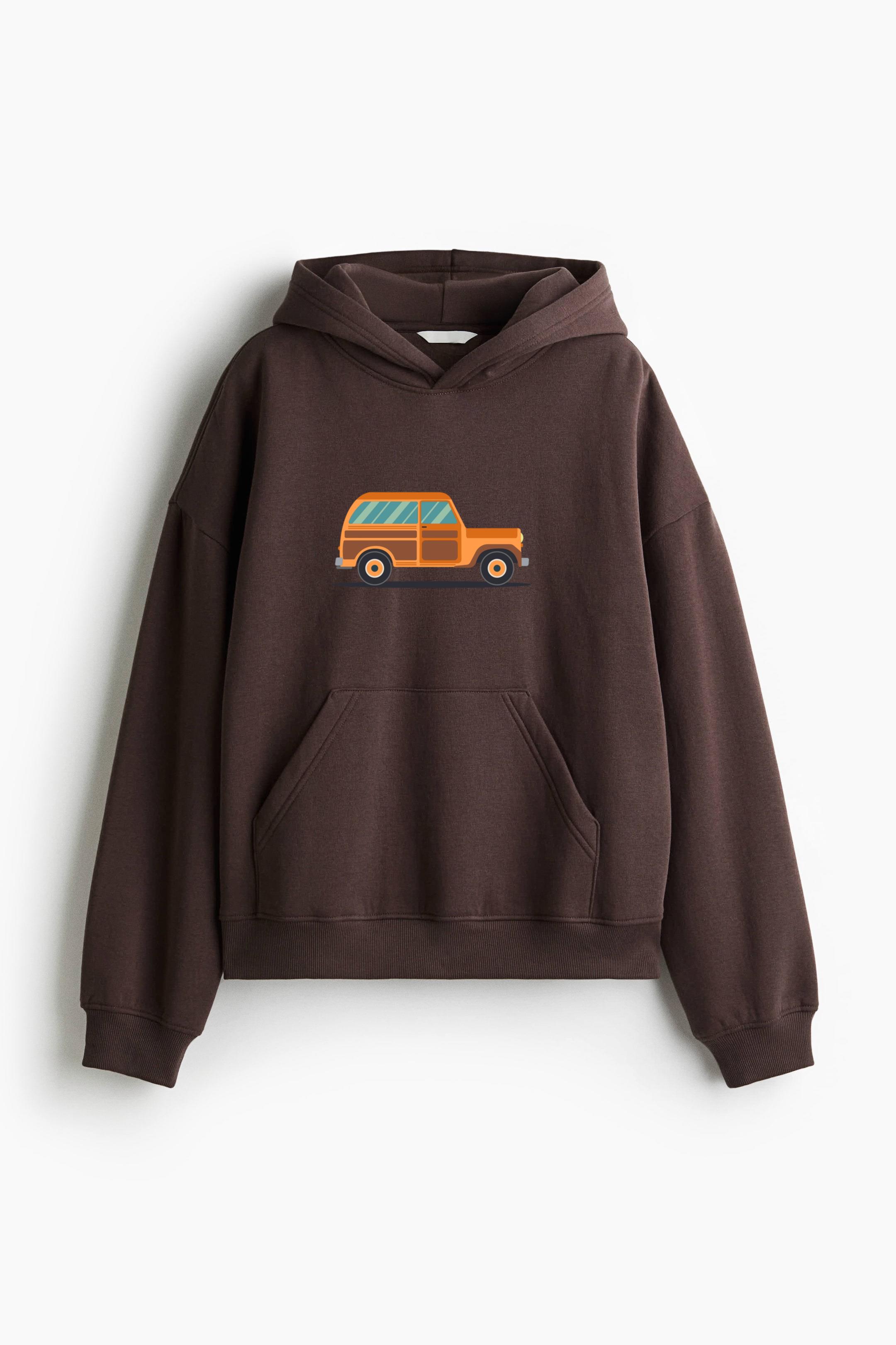 Car Vehicle Body Car Wheel Flat Oversized Fit Printed Hoodie