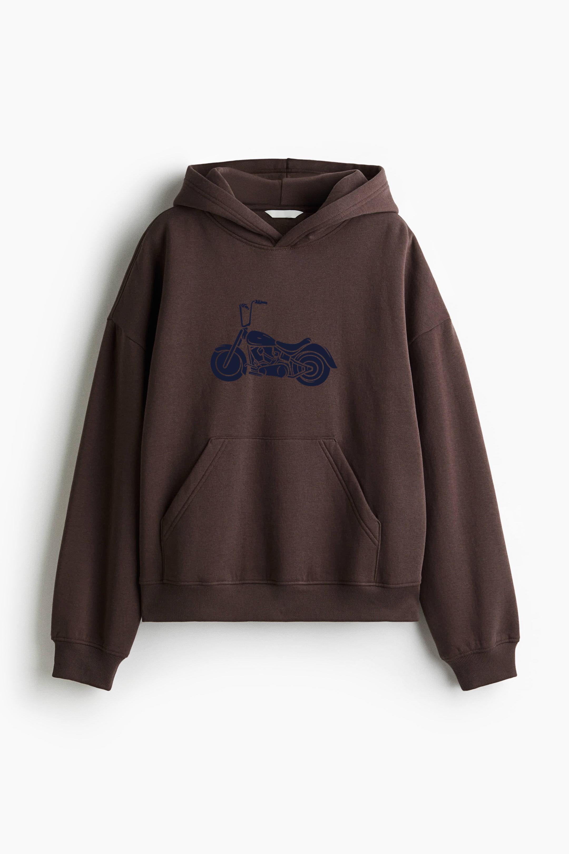 Classic Motorcycle Side View Illustration Design Oversized Fit Printed Hoodie
