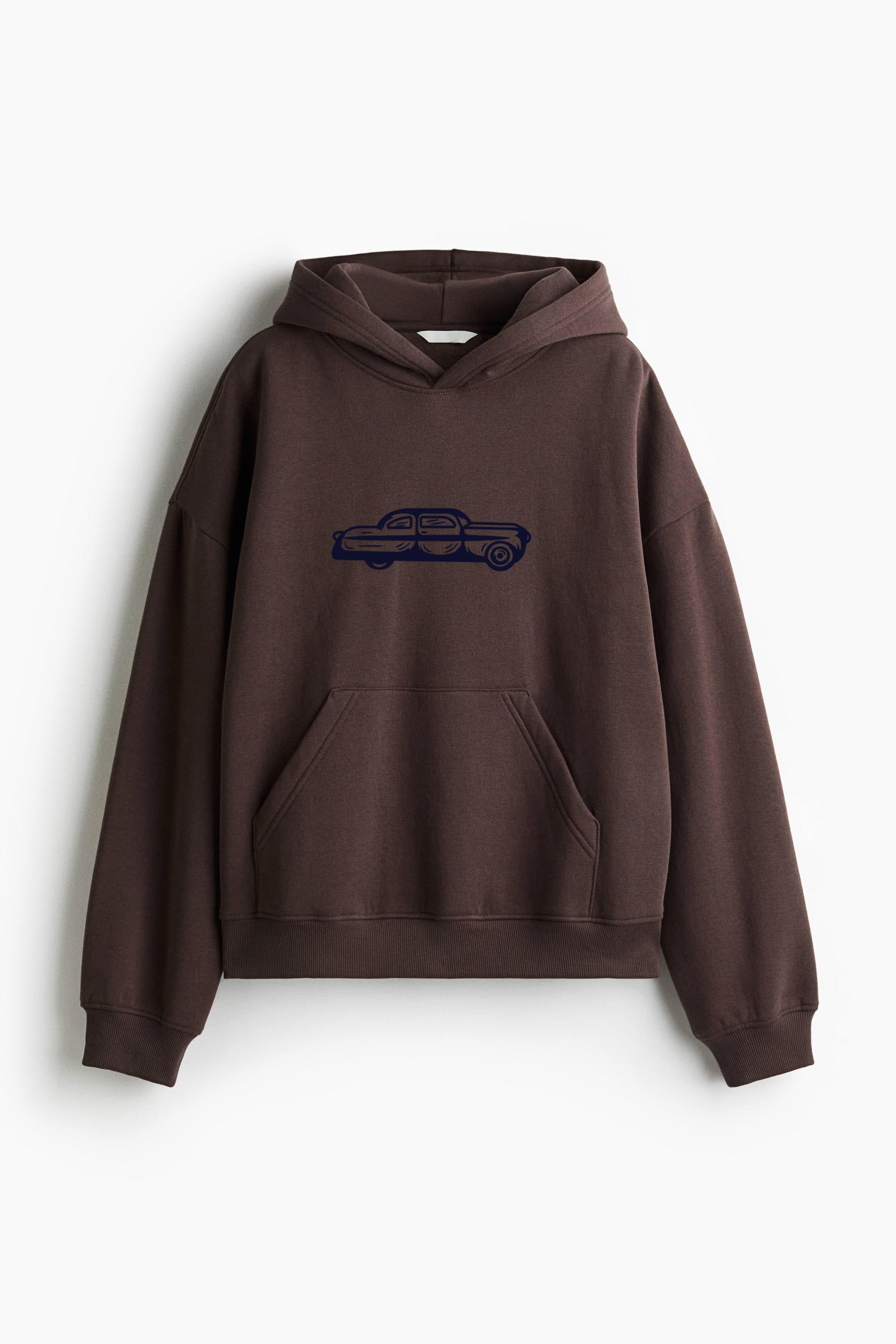 Classic Retro Car Silhouette Graphic Design Oversized Fit Printed Hoodie